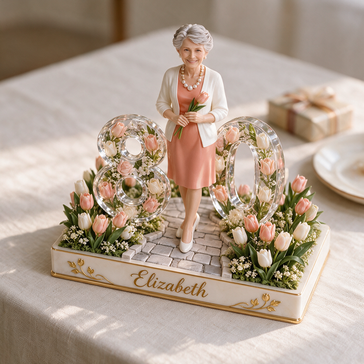 Personalized Tulip Garden Custom Shape Acrylic Plaque, Personalized 40th 50th 60th 70th Birthday Present for Mother, Grandmother, Aunt, Daughter, Unique Birthday Gift for Women