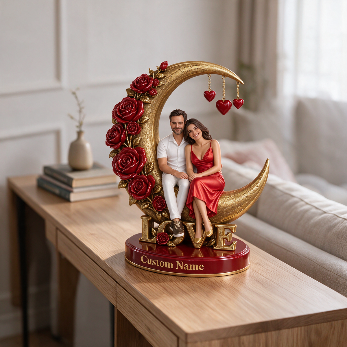 Personalized Couple Acrylic Plaque - Crescent Moon and Roses