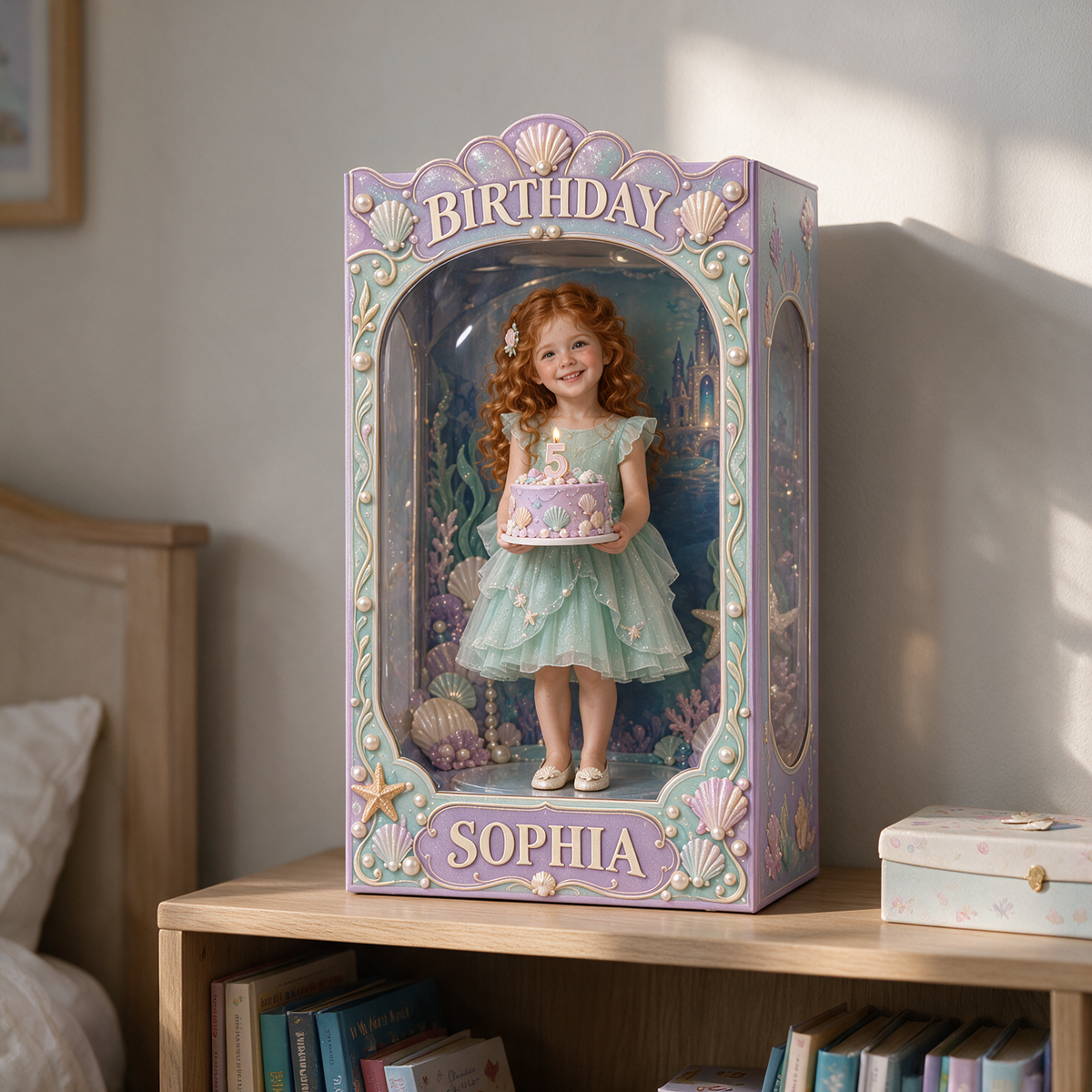 Personalisierte benutzerdefinierte Foto-Acryl-Displaybox unter dem Meer - 5. Geburtstagsgeschenk für Mädchen