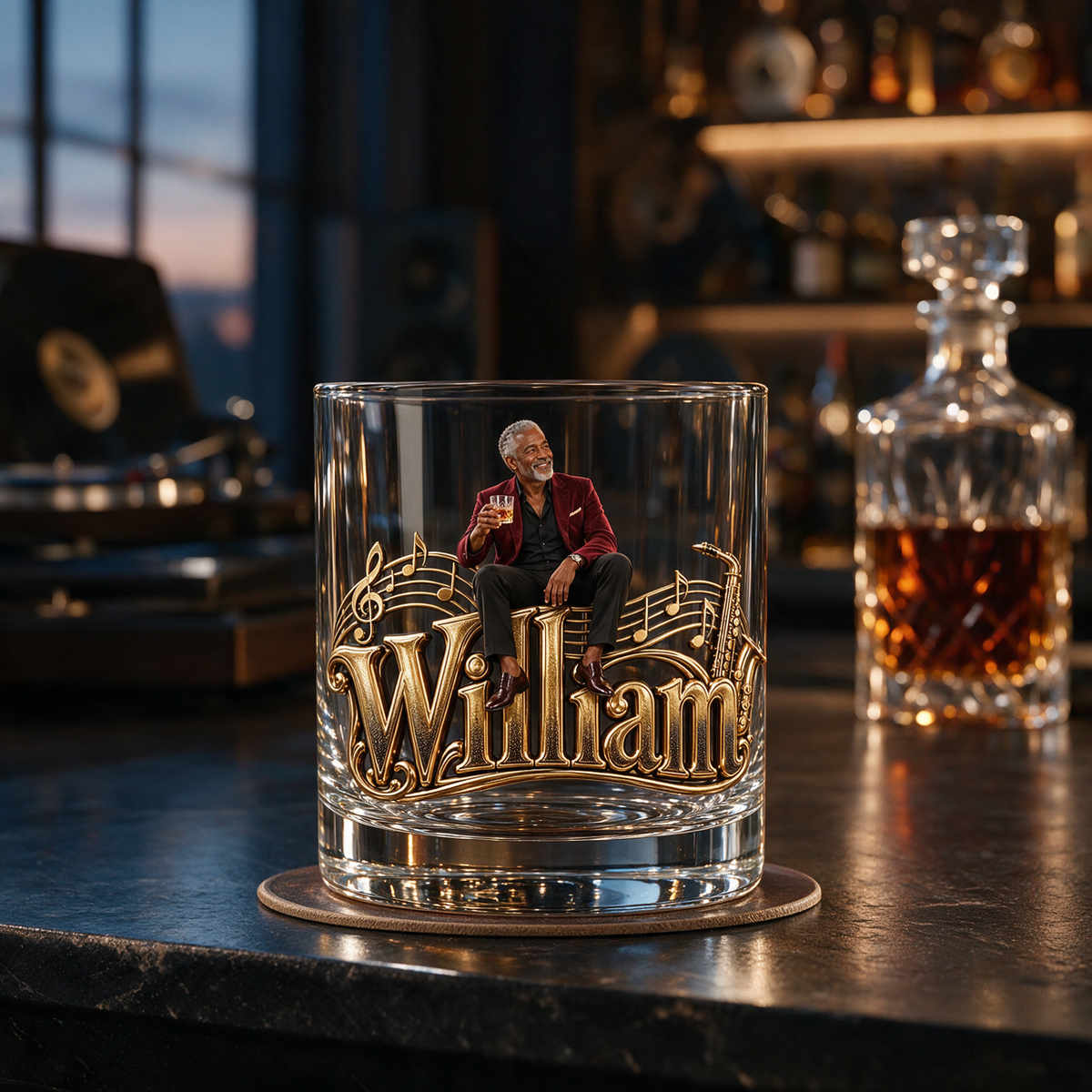 Personalisierbares Foto Jazz Whiskeyglas - Geschenk für ältere Männer, die Musik lieben