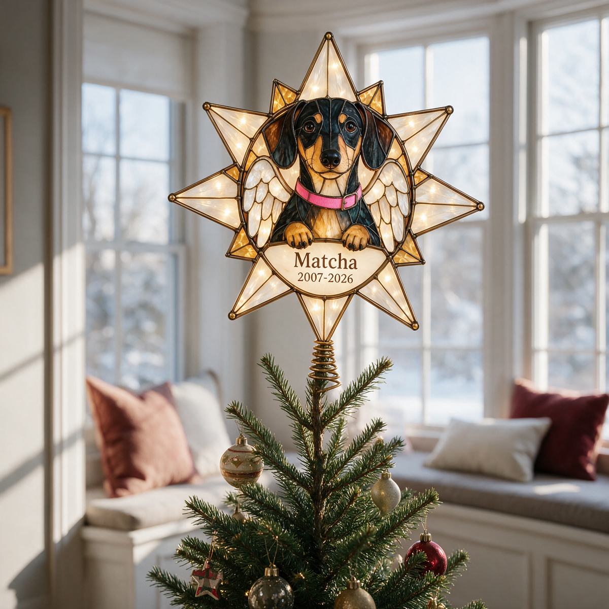 Personalized Dog Memorial Star Christmas Tree Topper