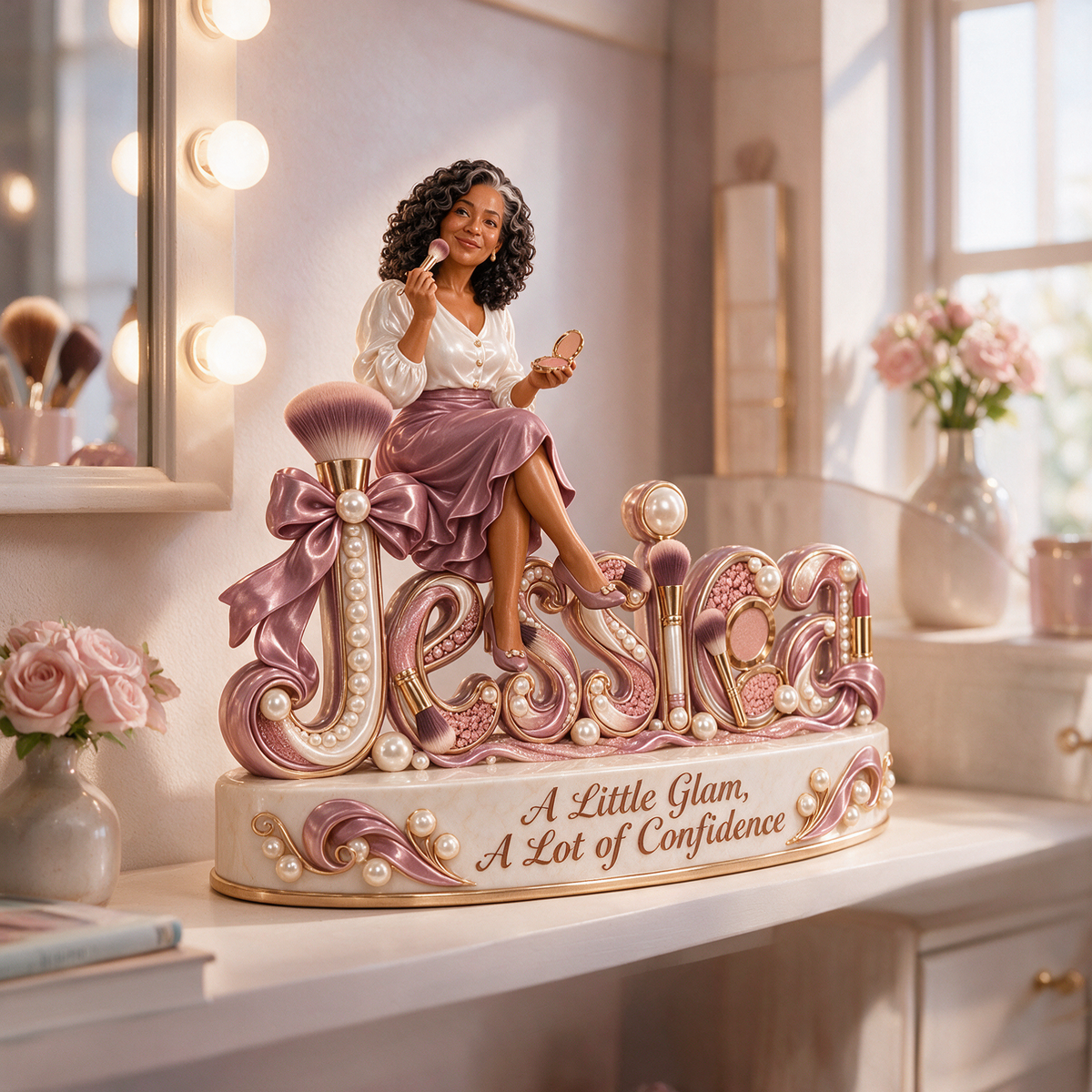 Personalisierte 3D Namensfigur für Makeup-Liebhaber - Geschenk für ältere Frauen