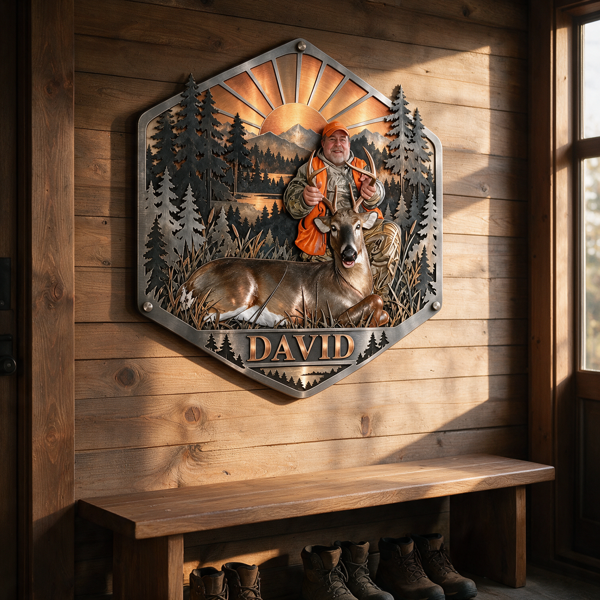 Personalized Custom Photo Deer Hunting 3D Cut Metal Sign - Gift for Older Men