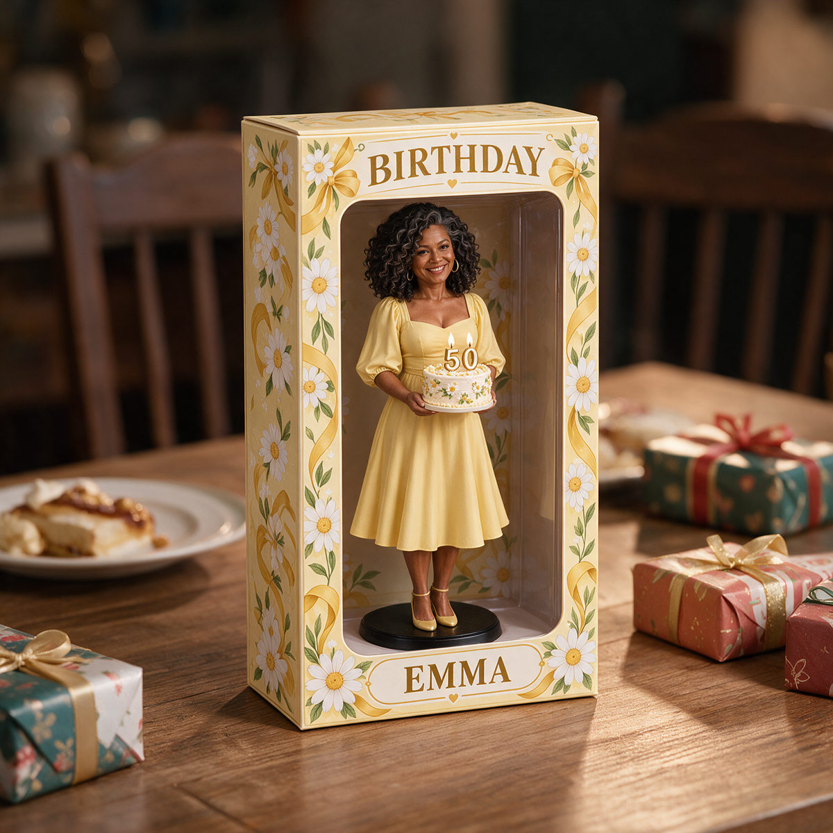 Personalisierte Foto-Gänseblümchen-Figurinen-Display-Box - 50. Geburtstagsgeschenk für Frauen