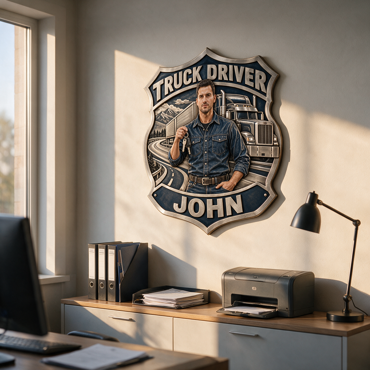 Personalized Custom Photo Truck Driver 3D Printed Cut Metal Sign - Gift for Young Men