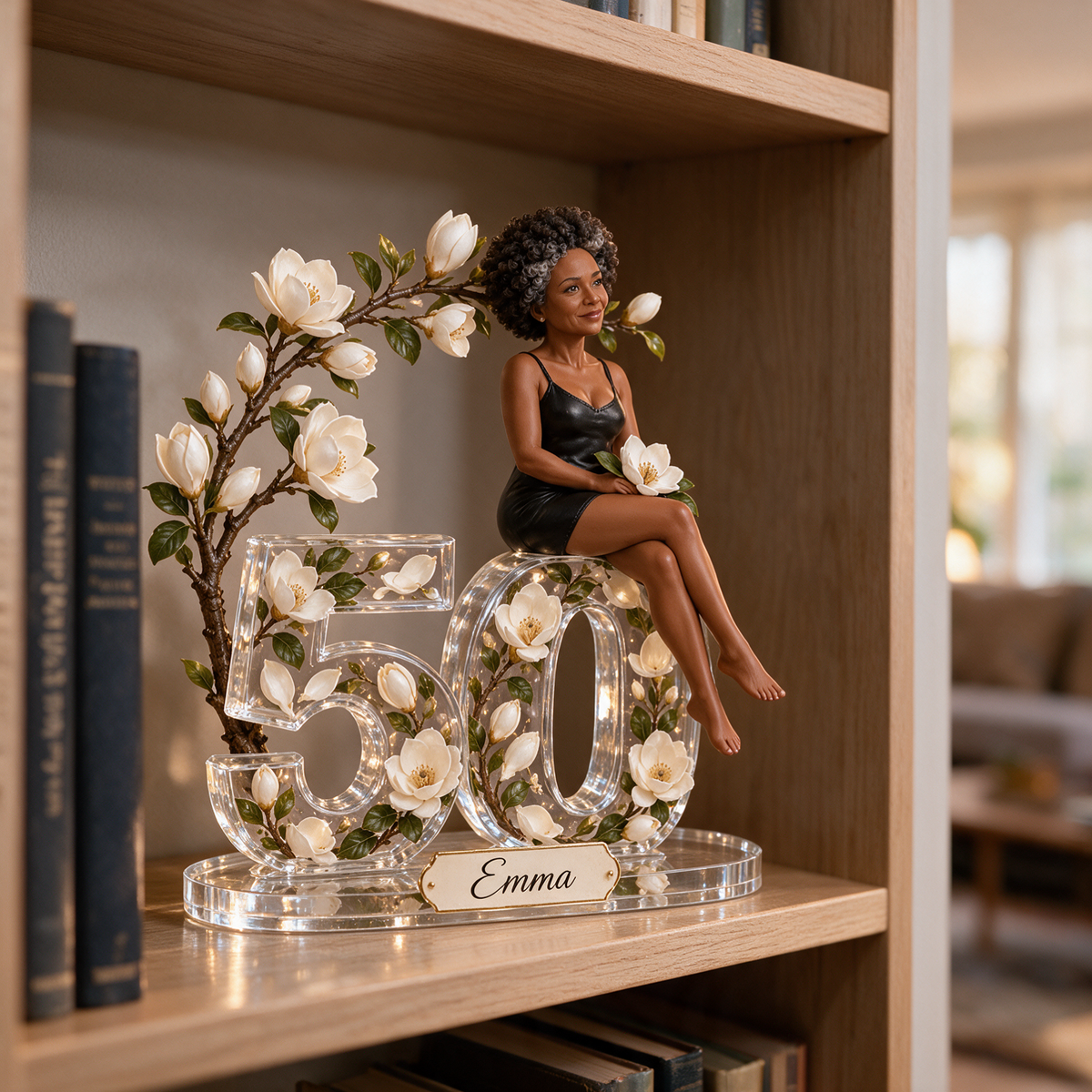 Personalisierte Foto-Magnolien-Acrylplakette - 50. Geburtstagsgeschenk für Frauen
