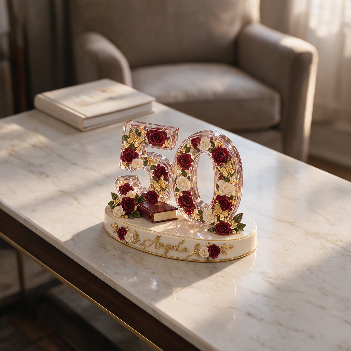Personalized Rose and Book Custom Shaped Acrylic Plaque, Custom Portrait 18th 21st 30th 40th 50th Birthday Gift for Book Lover, Teacher, Librarian, Reader, Mom, Wife, Best Friend
