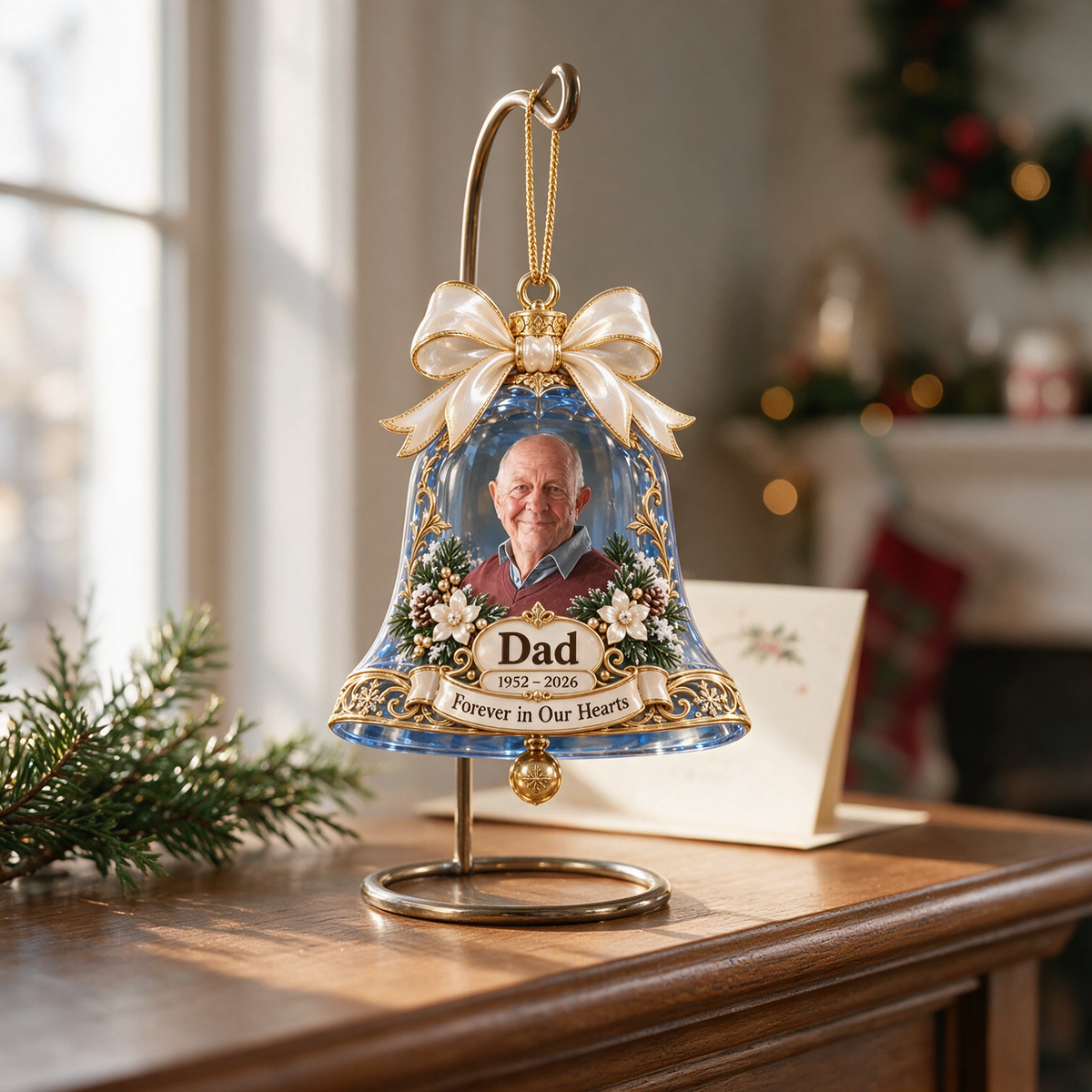 Personalized Custom Photo Dad Memorial Bell 3D Ornament - Christmas Remembrance Keepsake