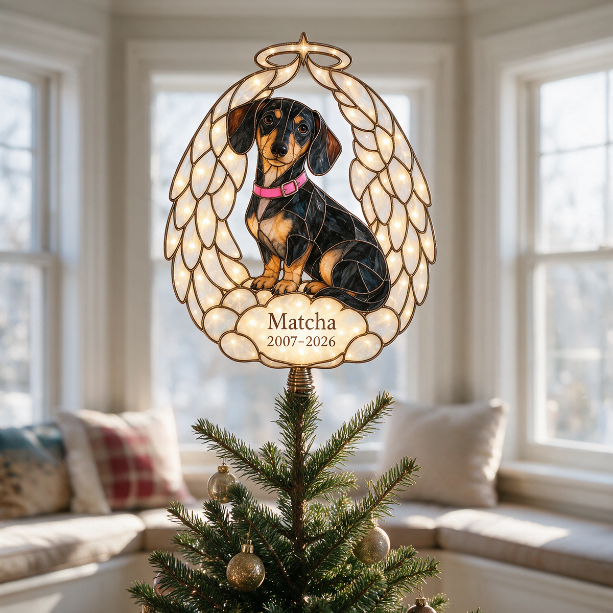 Personalized Dog Memorial Angel Wings Christmas Tree Topper