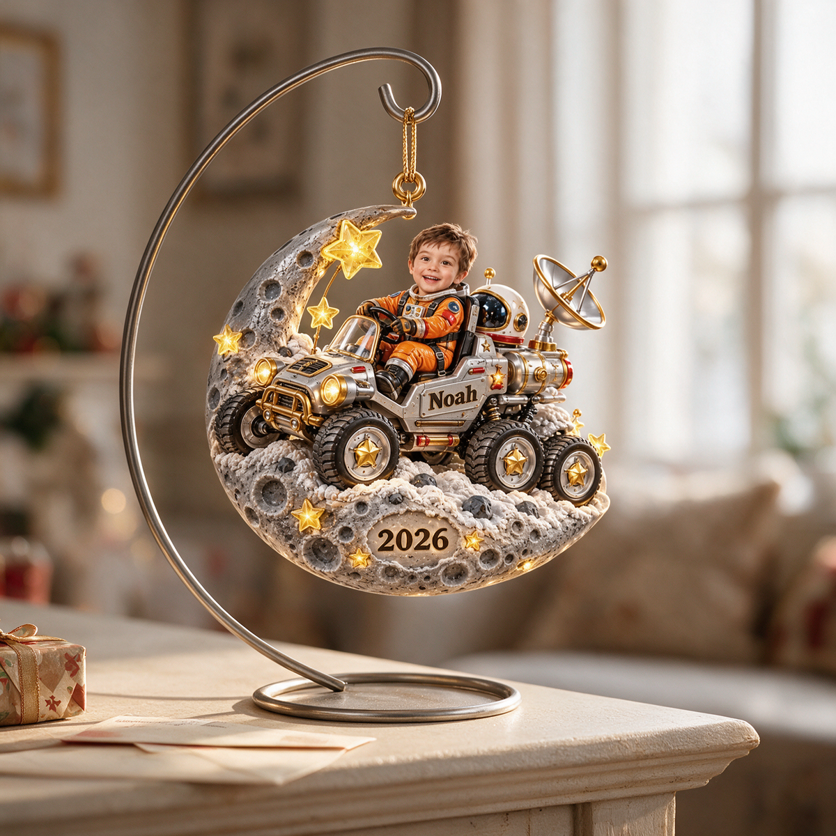 Personalized Custom Photo Moon Rover 3D Ornament - 2026 Christmas Gift for Boys