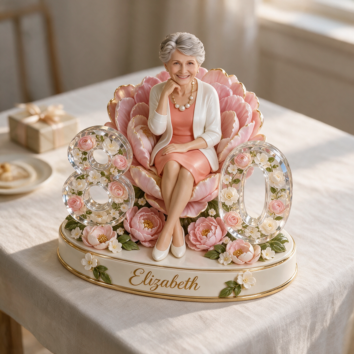 Personalized Birthday Figurine - Custom Portrait, Peony Keepsake Gift