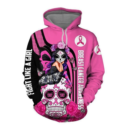 „Fight Like a Girl“ Sugar Skull T-Shirt und Hoodie zur Brustkrebsvorsorge – ein echter Hingucker!