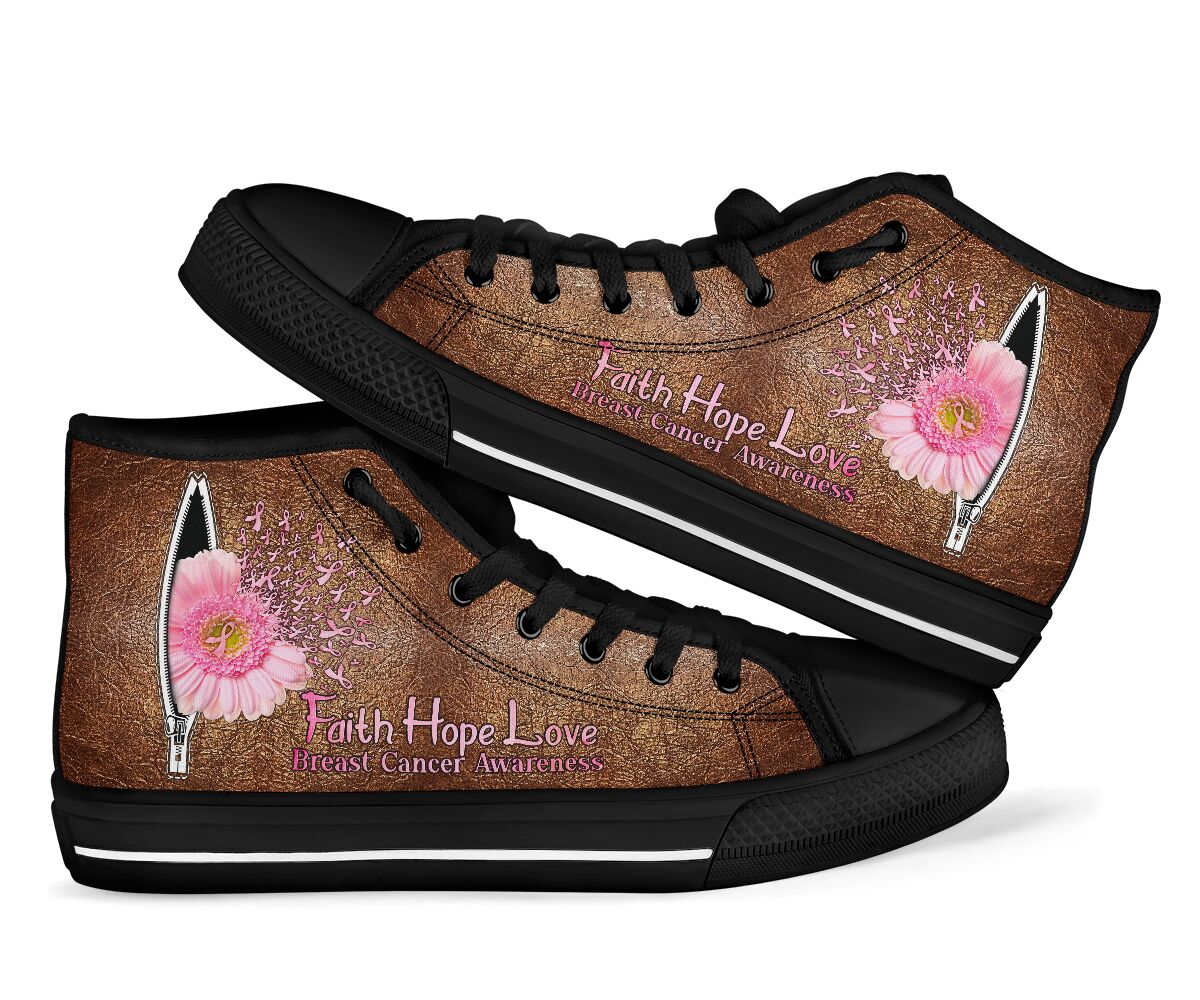 Faith Hope Love – High-Top-Schuhe zur Sensibilisierung für Brustkrebs mit Ledermuster 0622