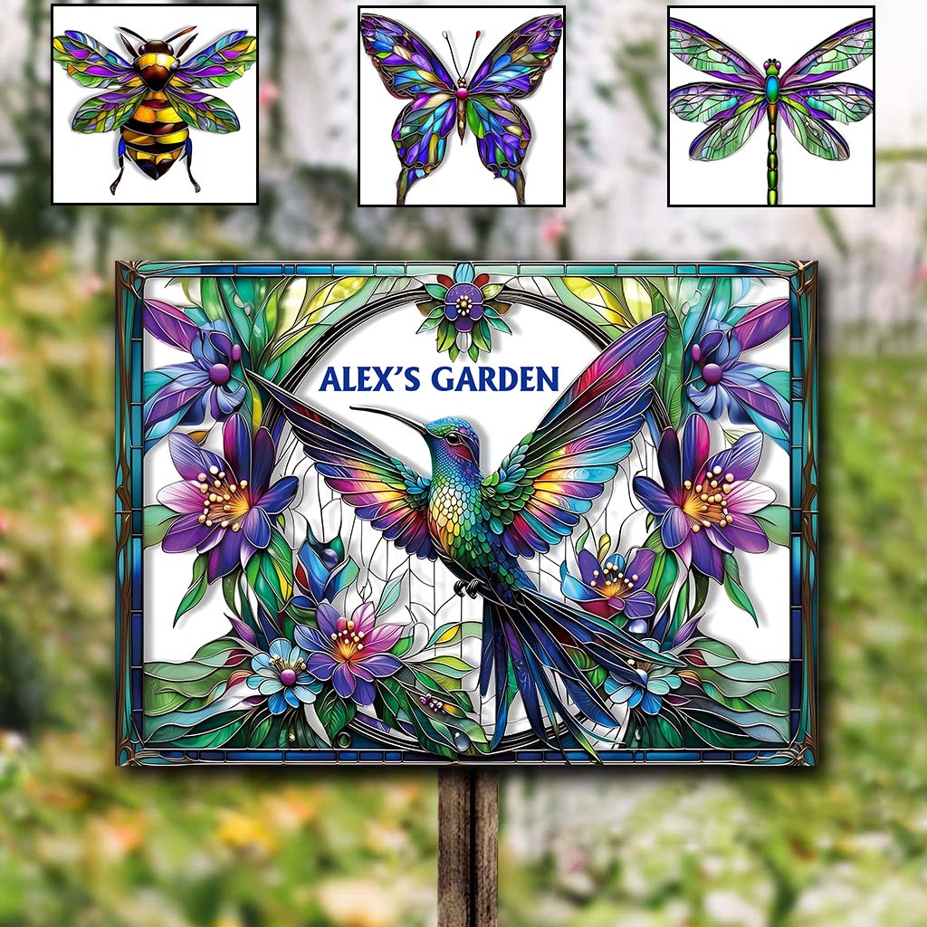 Stunning Hummingbird, Bee, Butterfly... - Personalized Gardening Rectangle Metal Sign