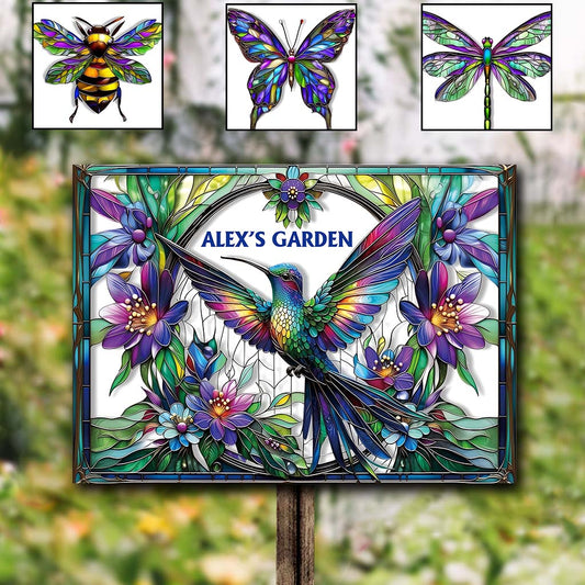 Stunning Hummingbird, Bee, Butterfly... - Personalized Gardening Rectangle Metal Sign