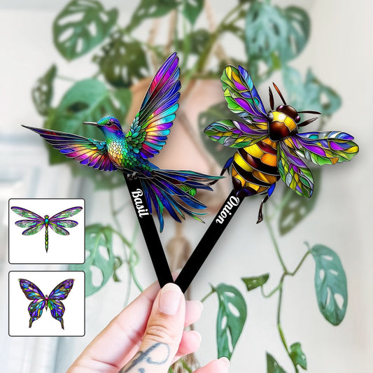 Wunderschöne Kolibri-, Bienen- und Schmetterlingsmotive... - Personalisierter Pflanzenstecker für den Garten