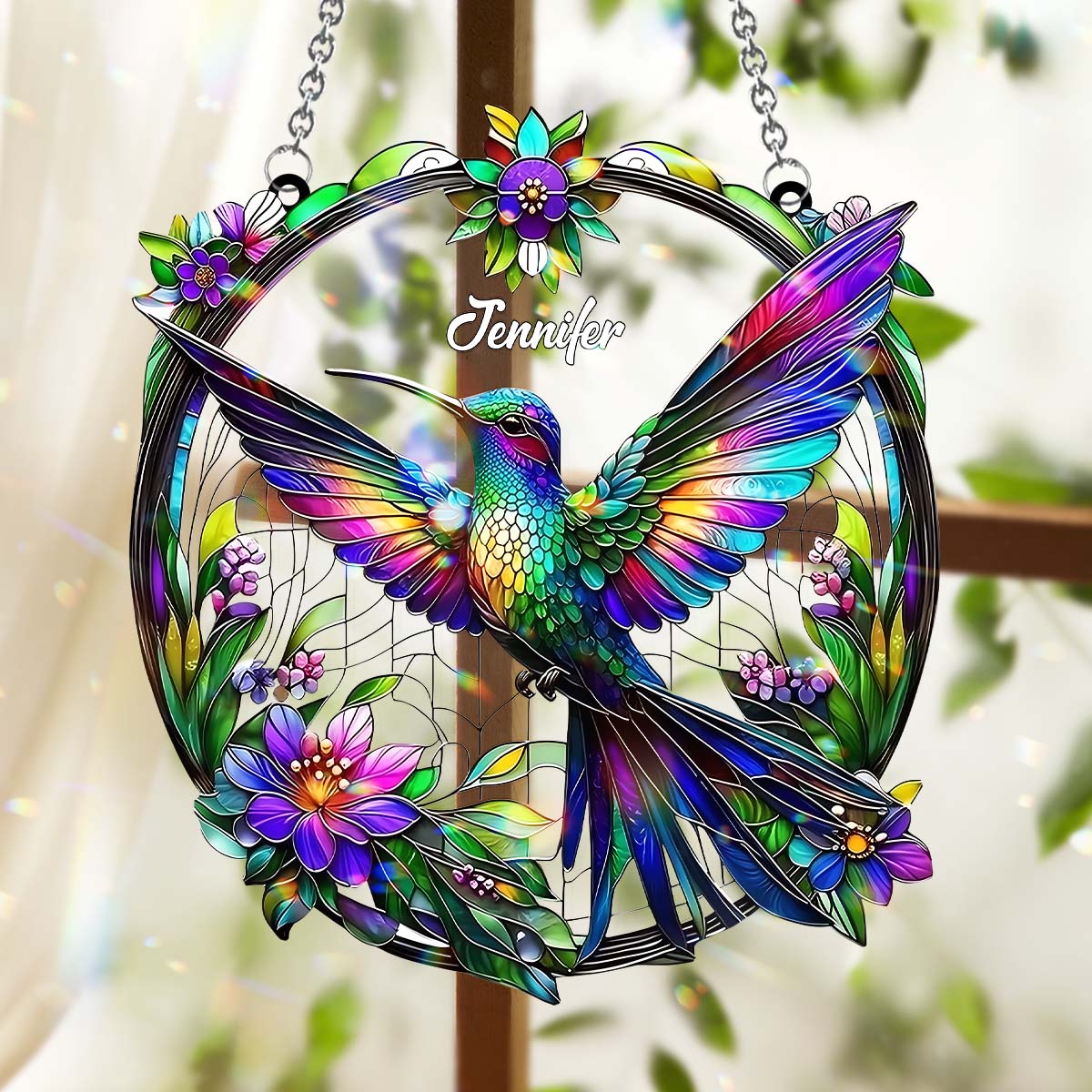 Stunning Humming Bird - Personalized Hummingbird Window Hanging Suncatcher Ornament
