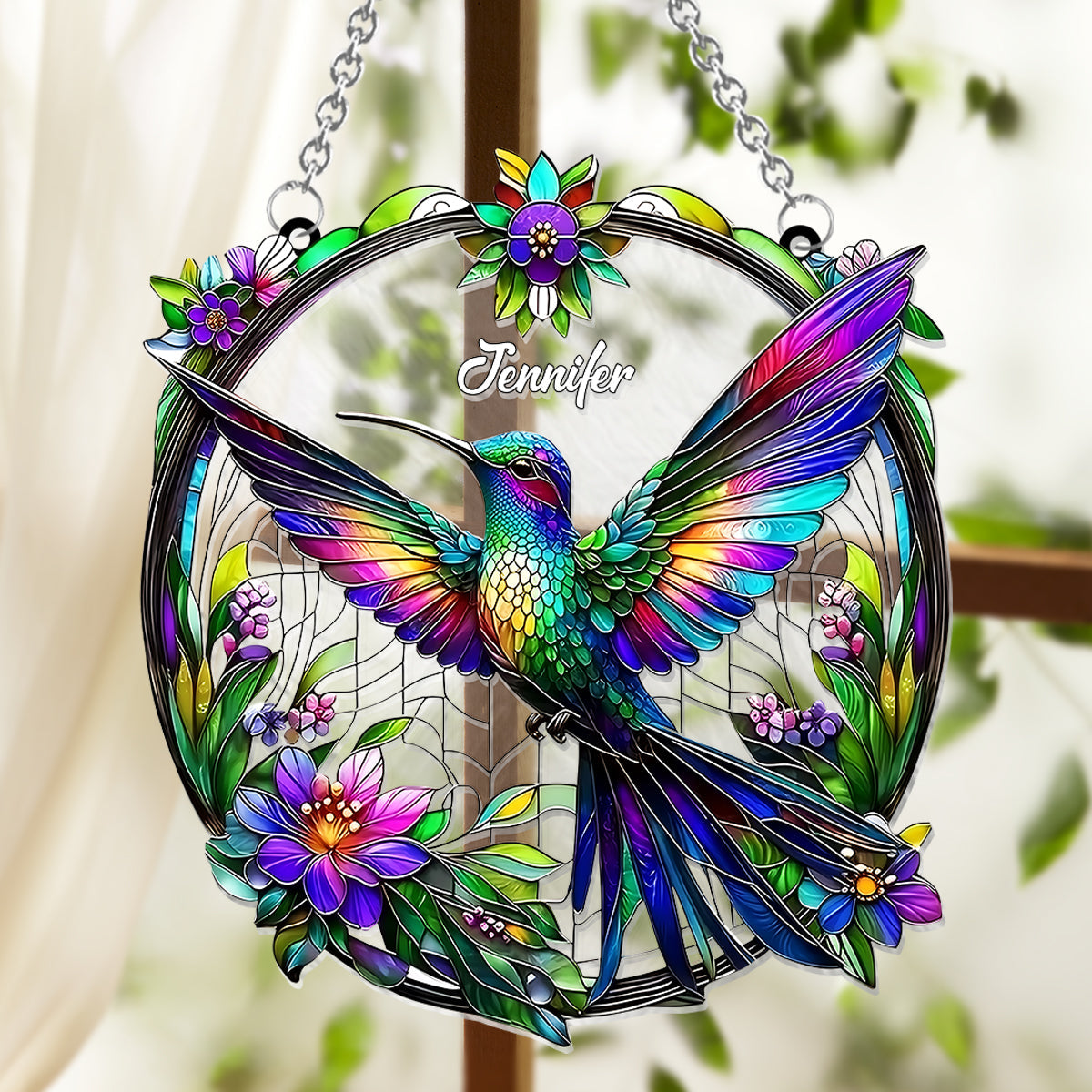 Stunning Humming Bird - Personalized Hummingbird Window Hanging Suncatcher Ornament