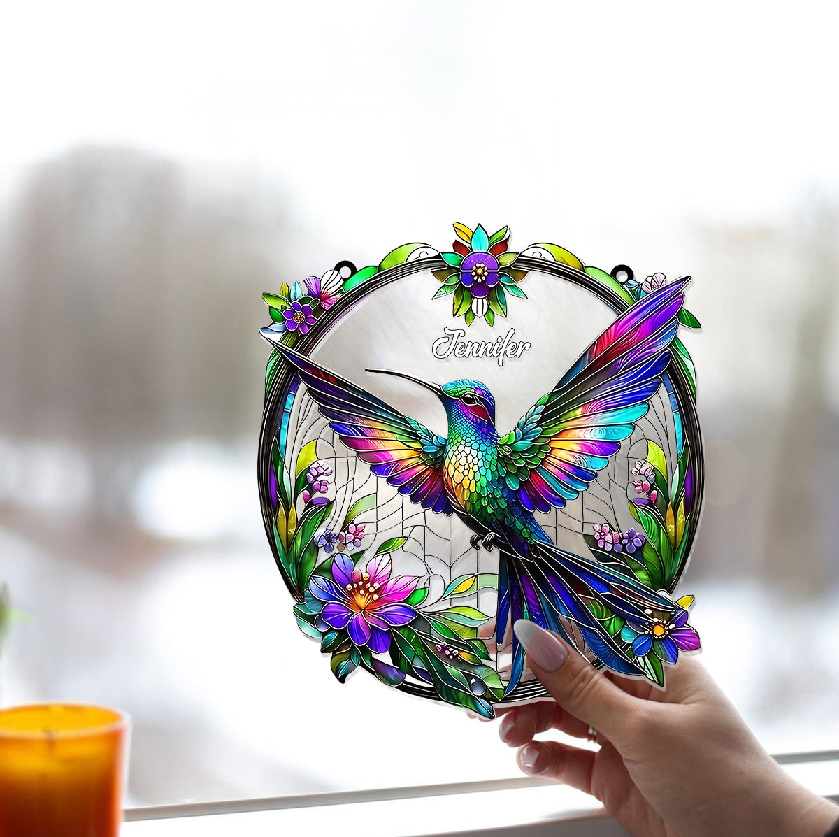 Stunning Humming Bird - Personalized Hummingbird Window Hanging Suncatcher Ornament