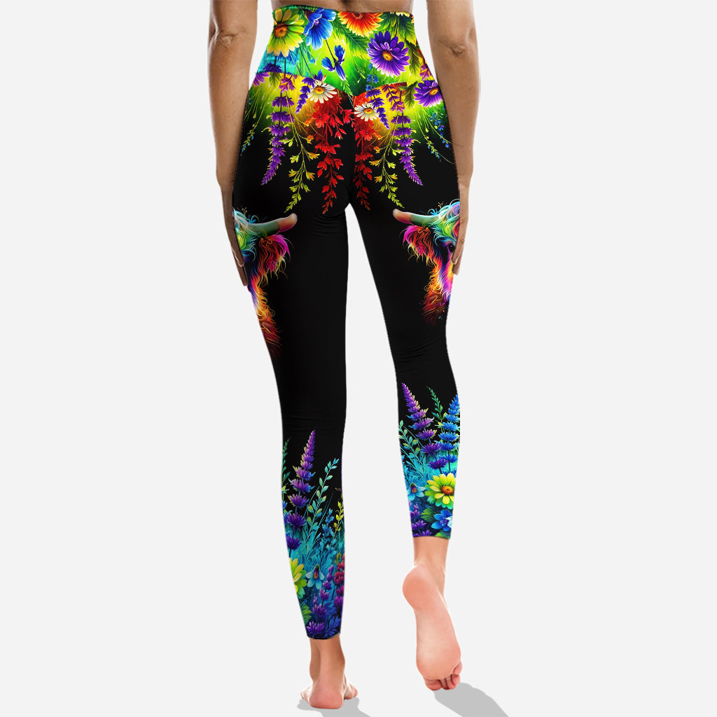 Wunderschönes neonfarbenes Hochlandrind – personalisierter Hochlandrind-Hoodie und Leggings