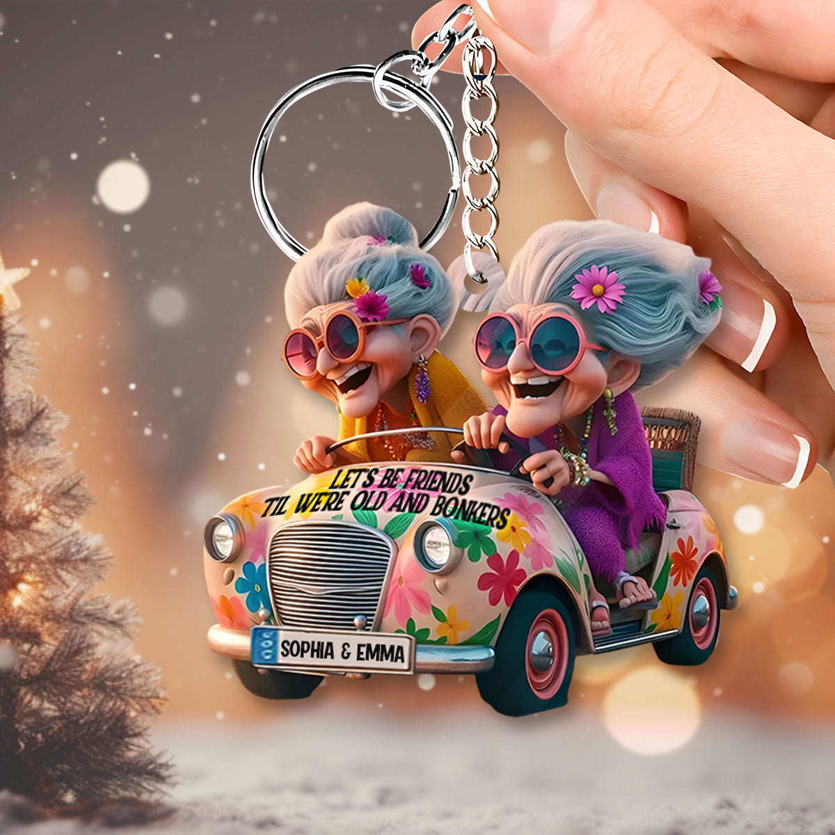 Lass uns Freunde bleiben, bis wir alt und verrückt sind – personalisierter Freundschafts-Schlüsselanhänger