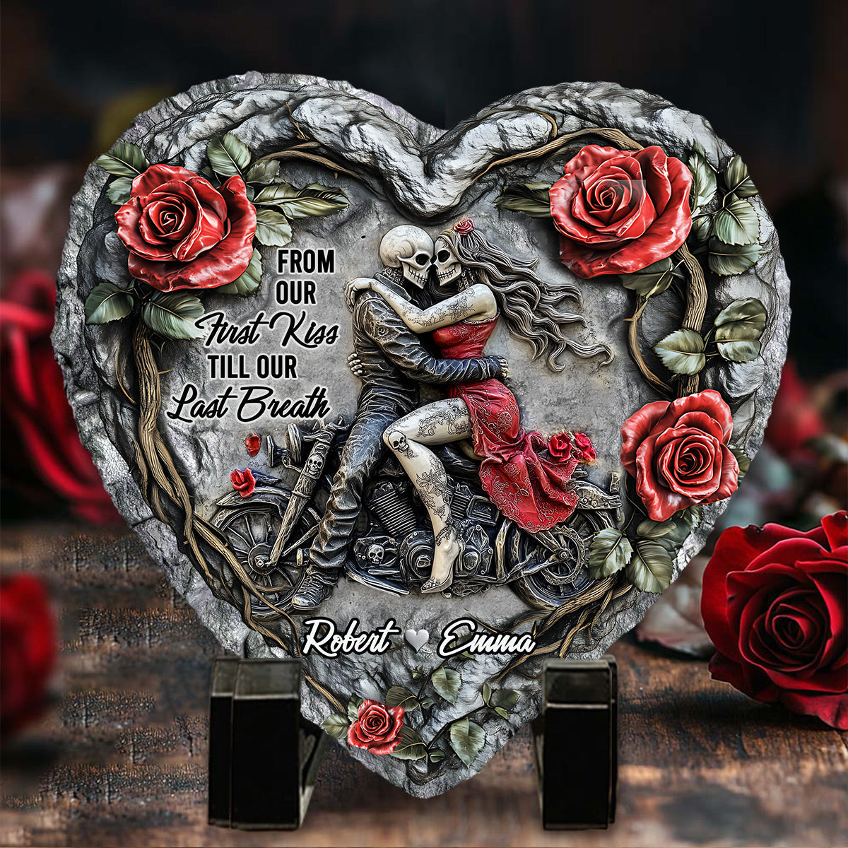 Von unserem ersten Kuss – personalisierter herzförmiger Stein für Paare