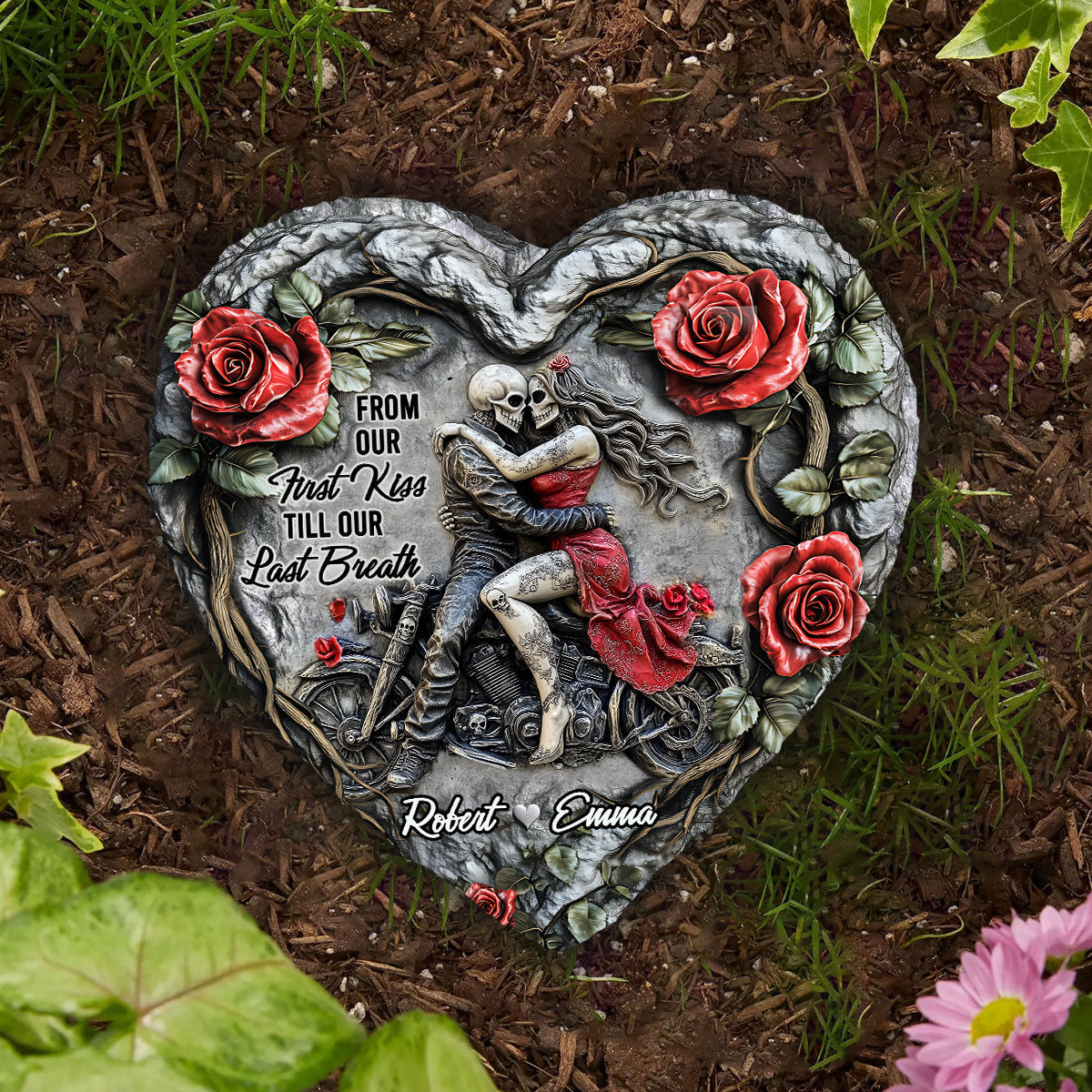 Von unserem ersten Kuss – personalisierter herzförmiger Stein für Paare