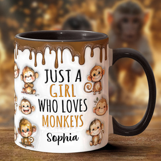 Personalisierte Tasse mit Akzent für ein Mädchen, das Affen liebt