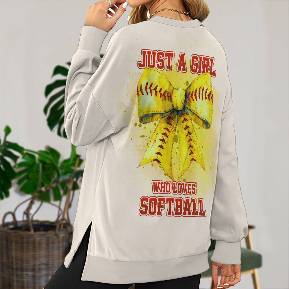 Einfach ein Mädchen, das Softball liebt – personalisiertes Softball-Sweatshirt mit geteiltem Saum