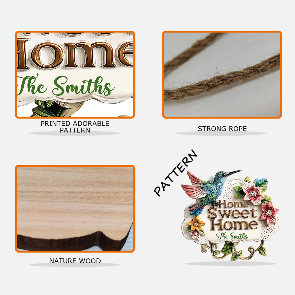 Zuhause ist es am schönsten – personalisiertes Kolibri-Holzschild in individueller Form