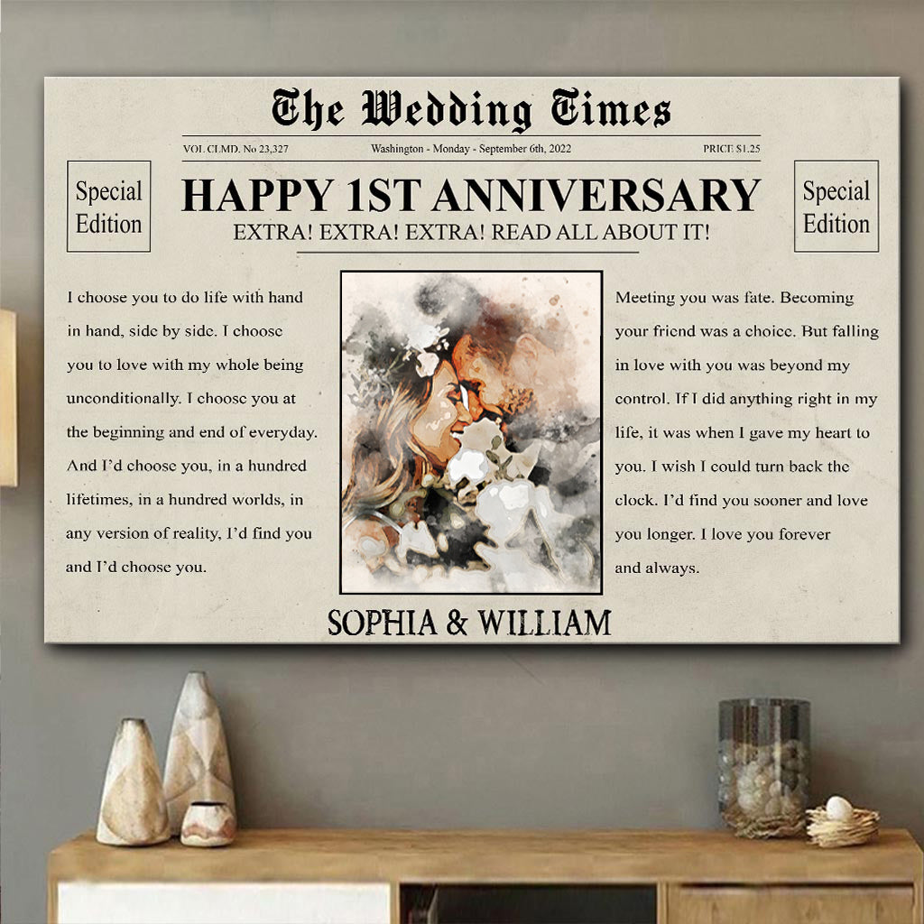 Alles Gute zum Jahrestag! – Personalisierte Leinwand und Poster für Ehepaare (The Wedding Times Newspaper)