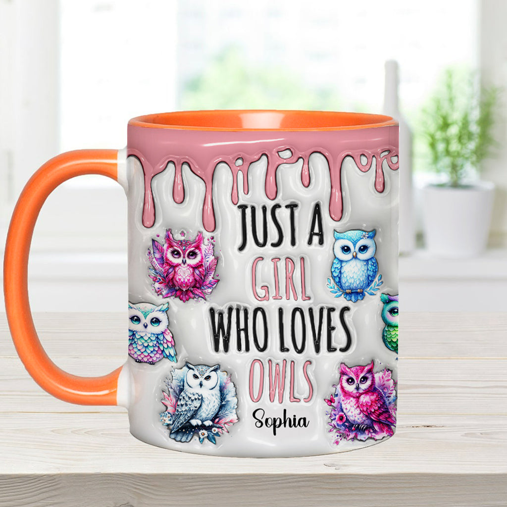 Einfach ein Mädchen, das Eulen liebt – personalisierte Tasse mit Eulenmotiv