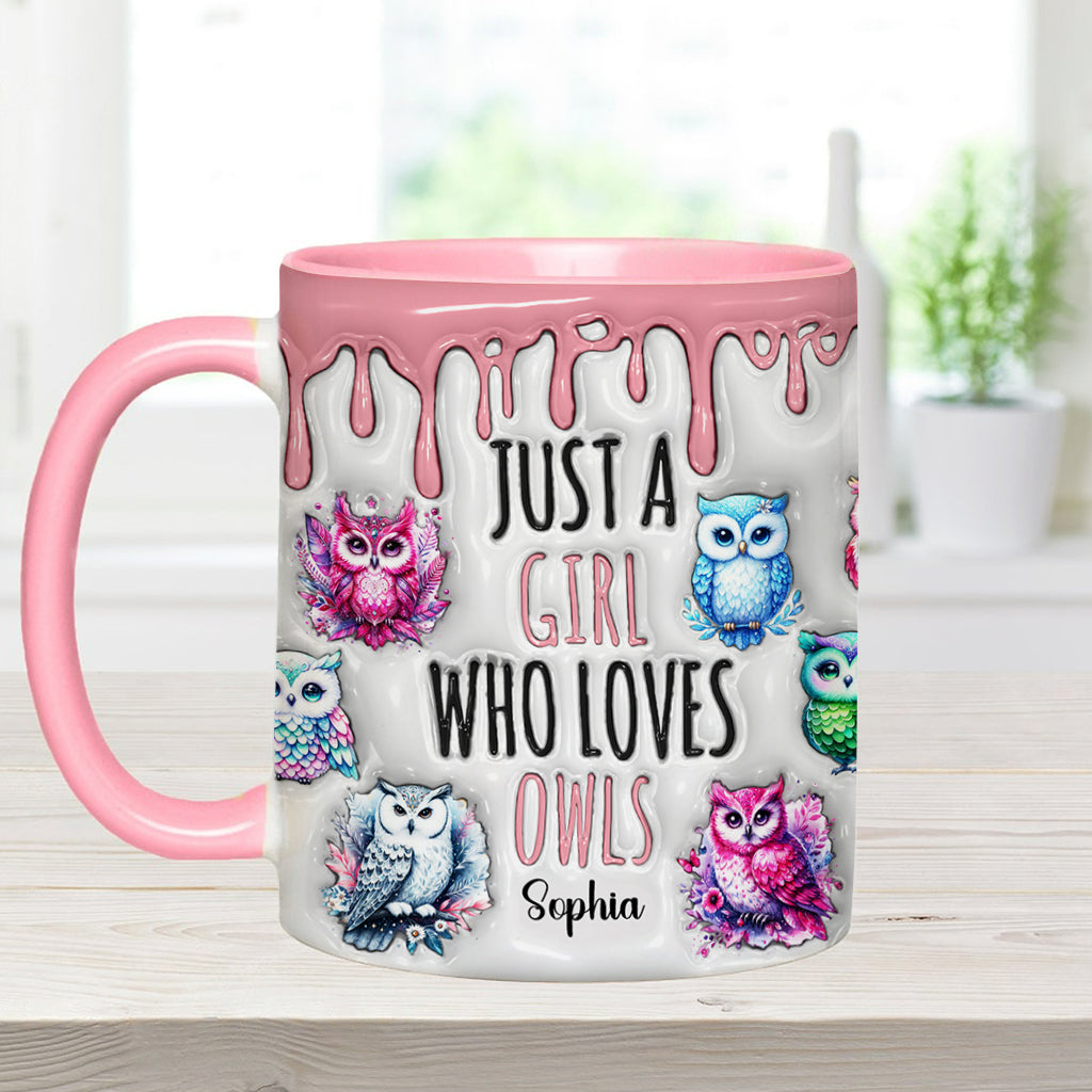 Einfach ein Mädchen, das Eulen liebt – personalisierte Tasse mit Eulenmotiv