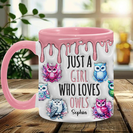 Einfach ein Mädchen, das Eulen liebt – personalisierte Tasse mit Eulenmotiv