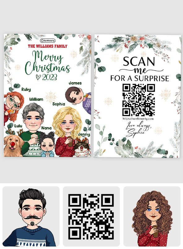 Individuelle Weihnachtskarte mit Porträts – Personalisierte QR-Grußkarte