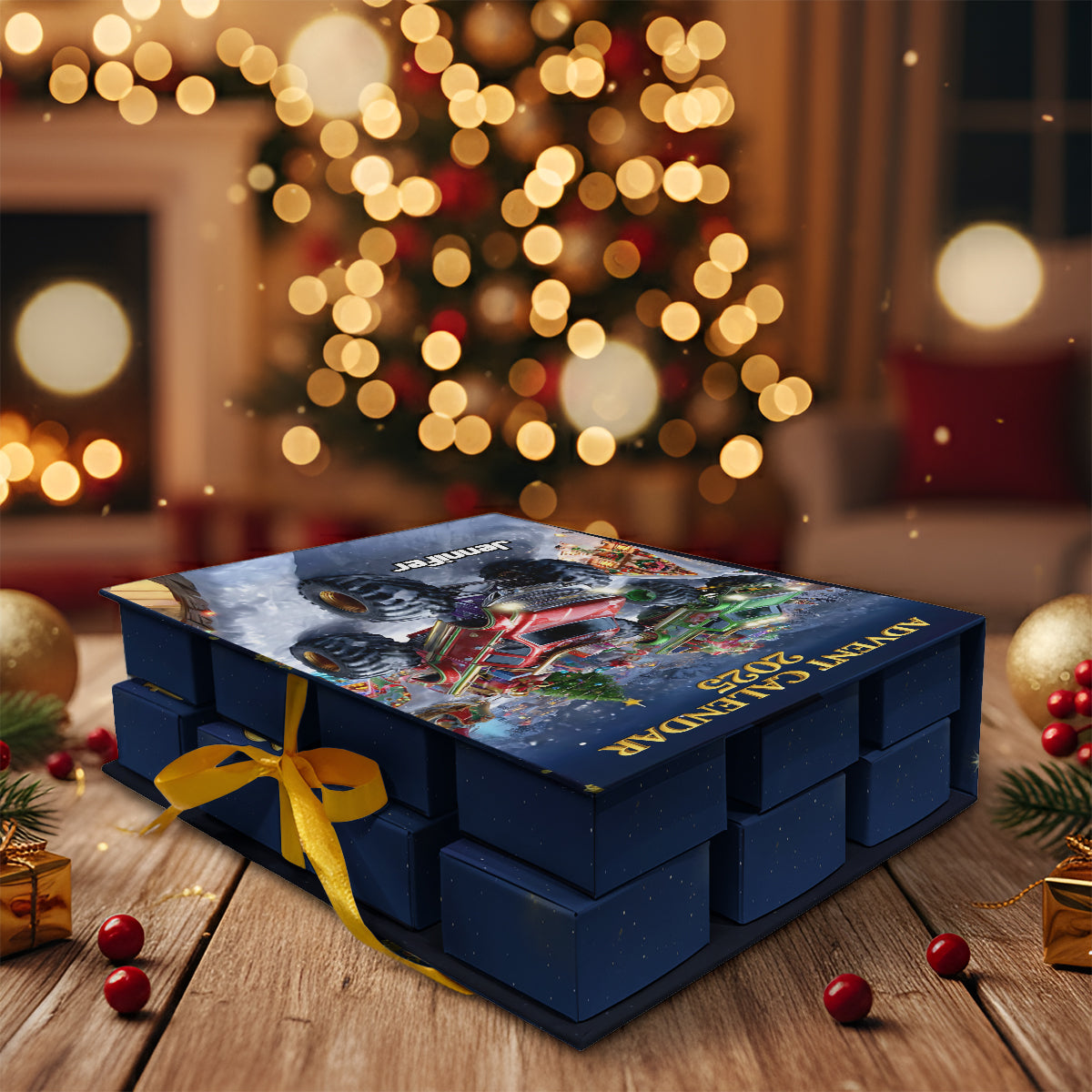 Monster Crusher – Personalisierter, faltbarer Adventskalender für Kinder mit Ornamenten