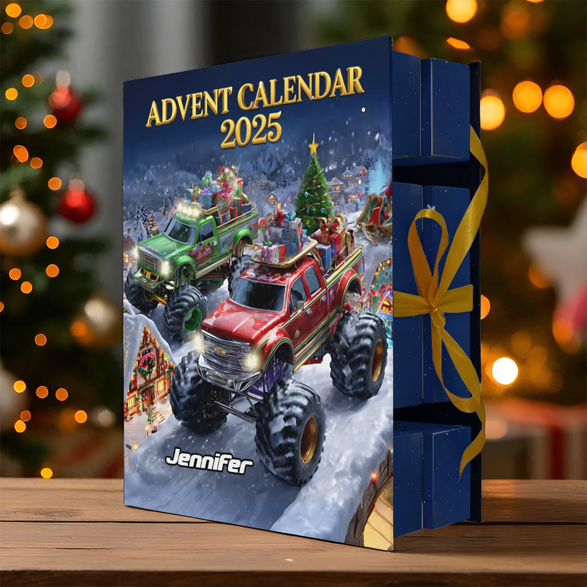 Monster Crusher – Personalisierter, faltbarer Adventskalender für Kinder mit Ornamenten