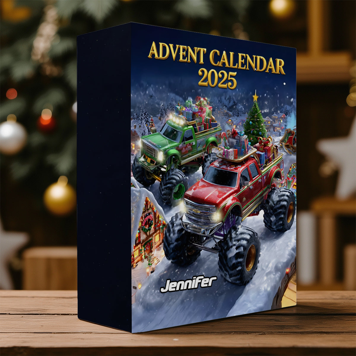 Monster Crusher – Personalisierter, faltbarer Adventskalender für Kinder mit Ornamenten