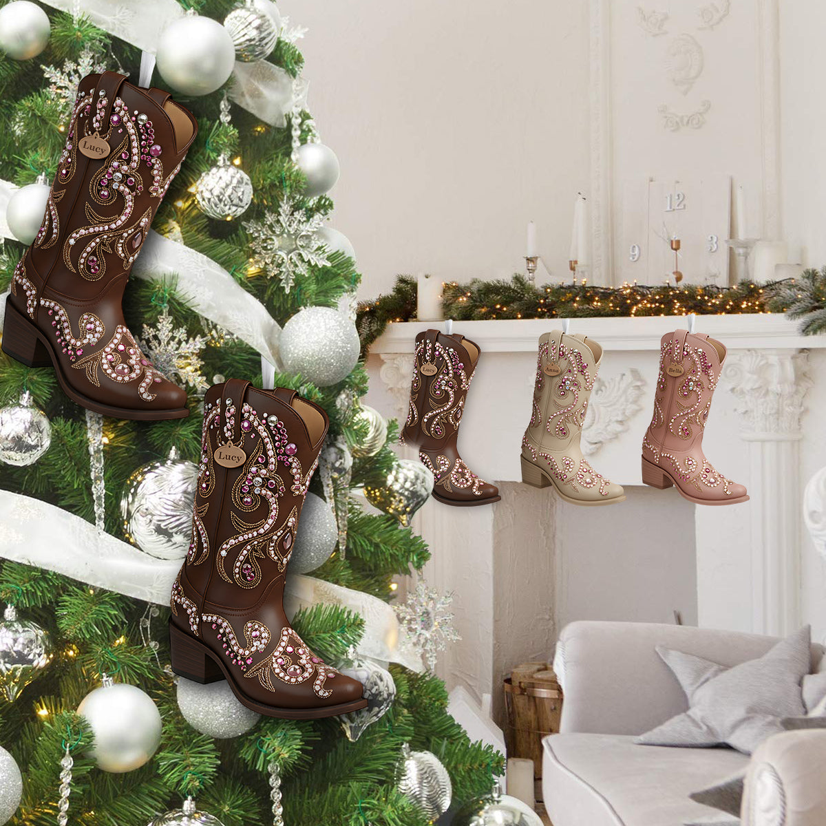 Howdy Chrismas - Personalized Cowgirl Shaped Christmas Stocking