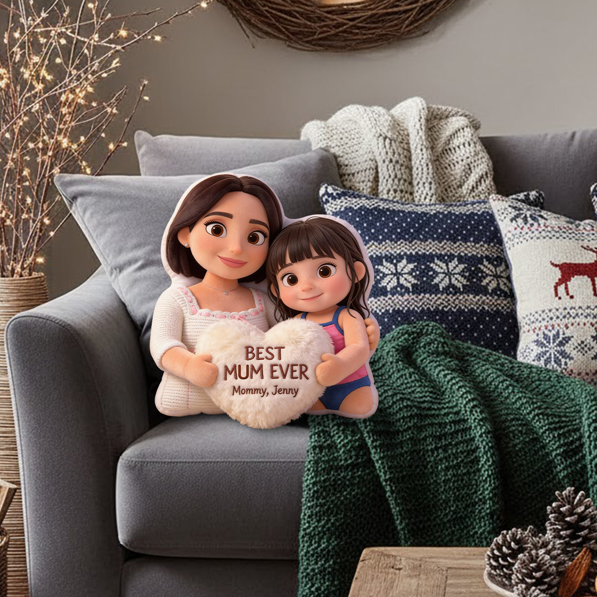 Beste Mama aller Zeiten – Personalisiertes Mutterkissen aus Kunstfell