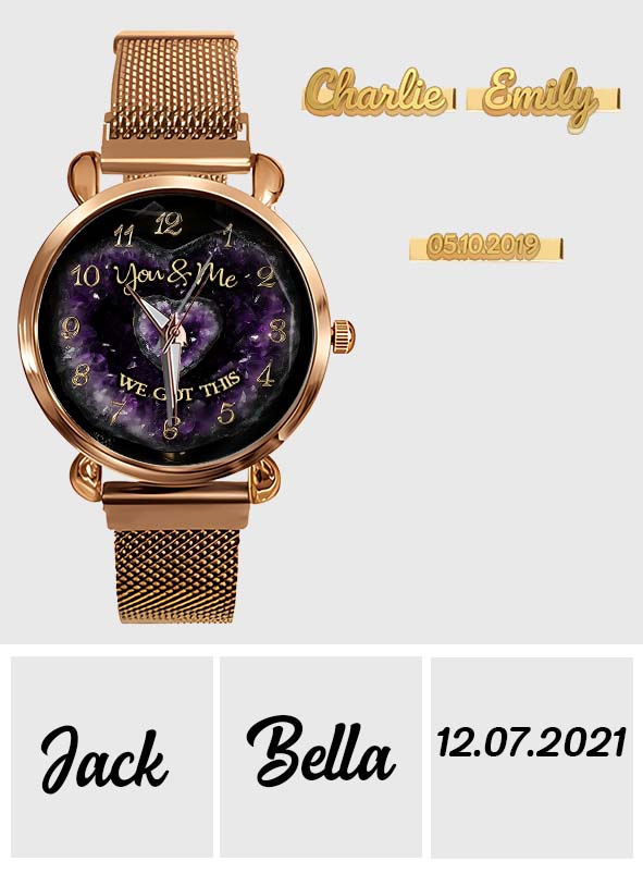 Du und ich, wir schaffen das – Personalisierte Partner-Damenarmbanduhr mit Anhängern