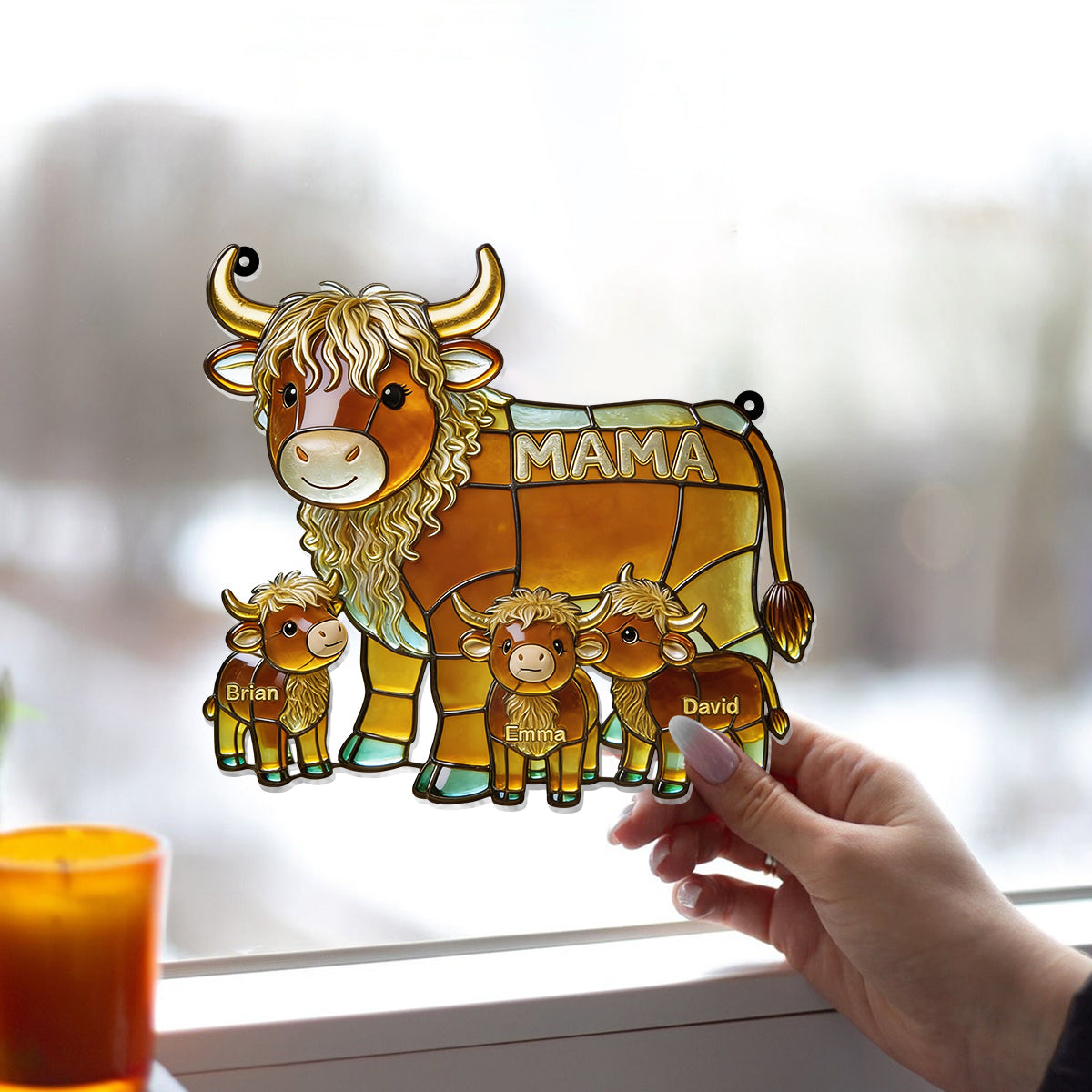 Mama Cow Gift For Mom Grandma - Personalized Mother Window Hanging Suncatcher Ornament
