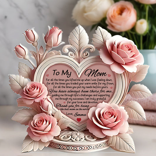 Pink Roses Heart - Personalized Mother Custom Shaped Acrylic Plaque