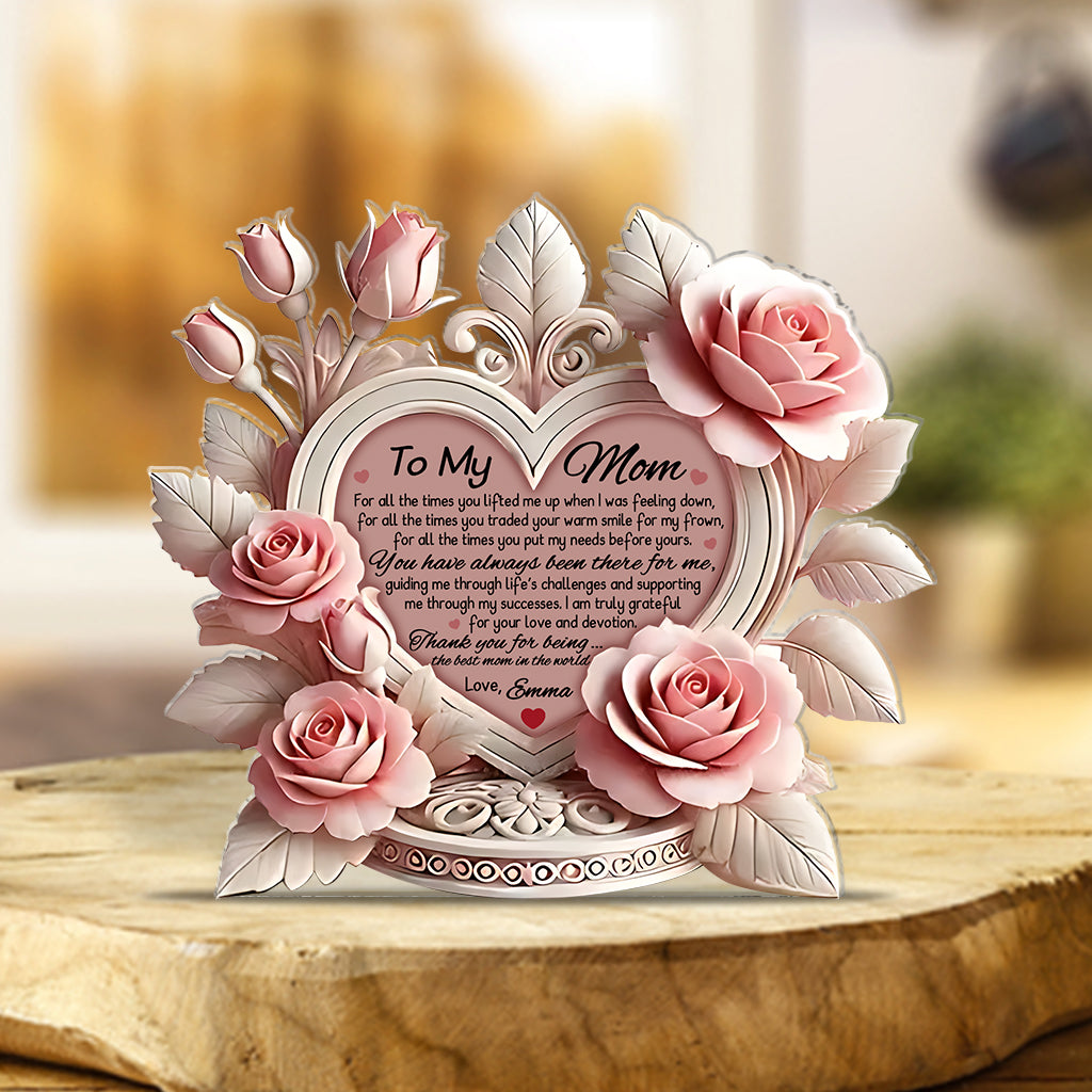 Herz aus rosa Rosen – Personalisierte Acrylplakette in individueller Form für die Mutter