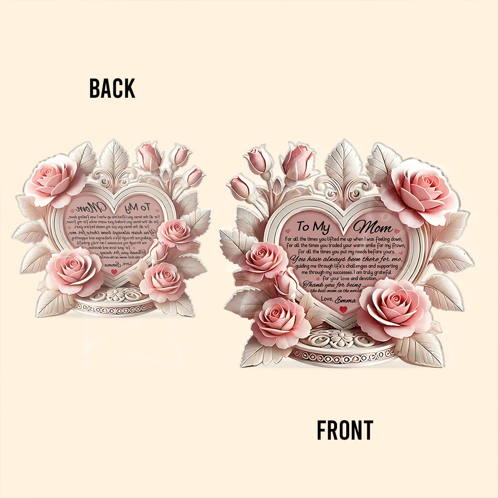 Herz aus rosa Rosen – Personalisierte Acrylplakette in individueller Form für die Mutter