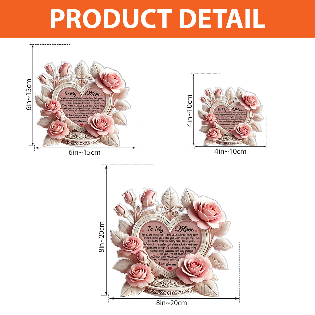 Herz aus rosa Rosen – Personalisierte Acrylplakette in individueller Form für die Mutter