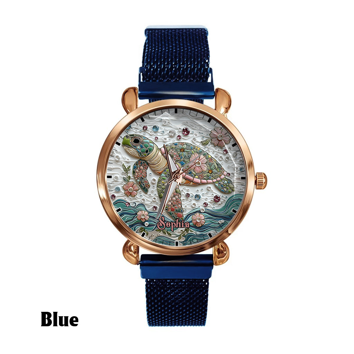 Wunderschöne Schildkröte – personalisierte Damen-Handuhr mit Schildkrötenmotiv 