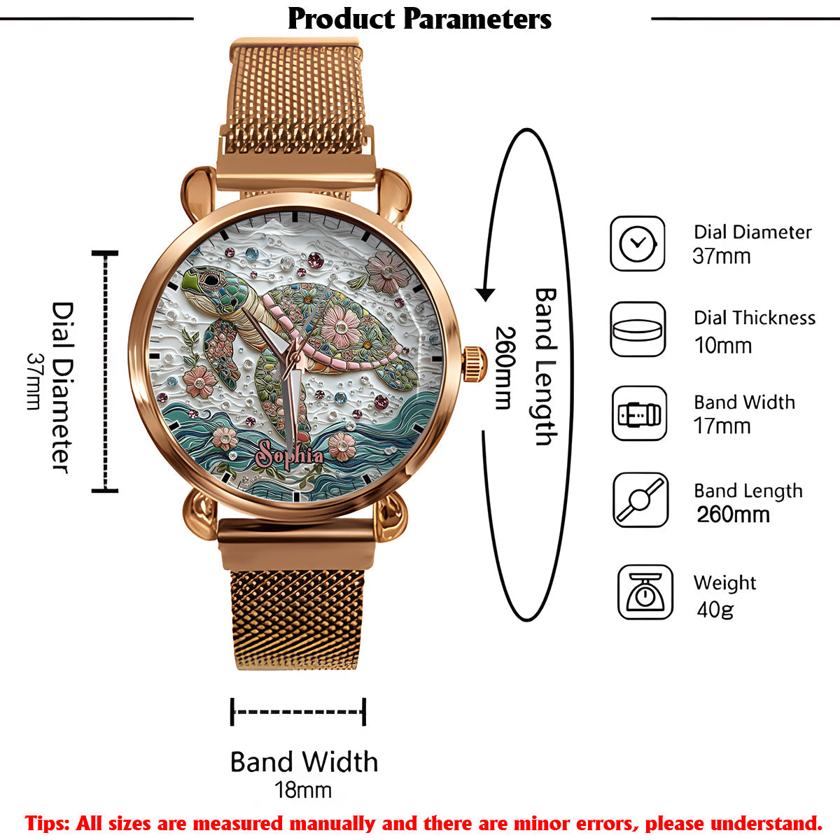 Wunderschöne Schildkröte – personalisierte Damen-Handuhr mit Schildkrötenmotiv 