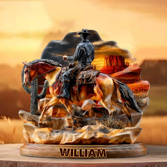 Wilder Cowboy – Personalisierte Acrylplakette in Cowboyform