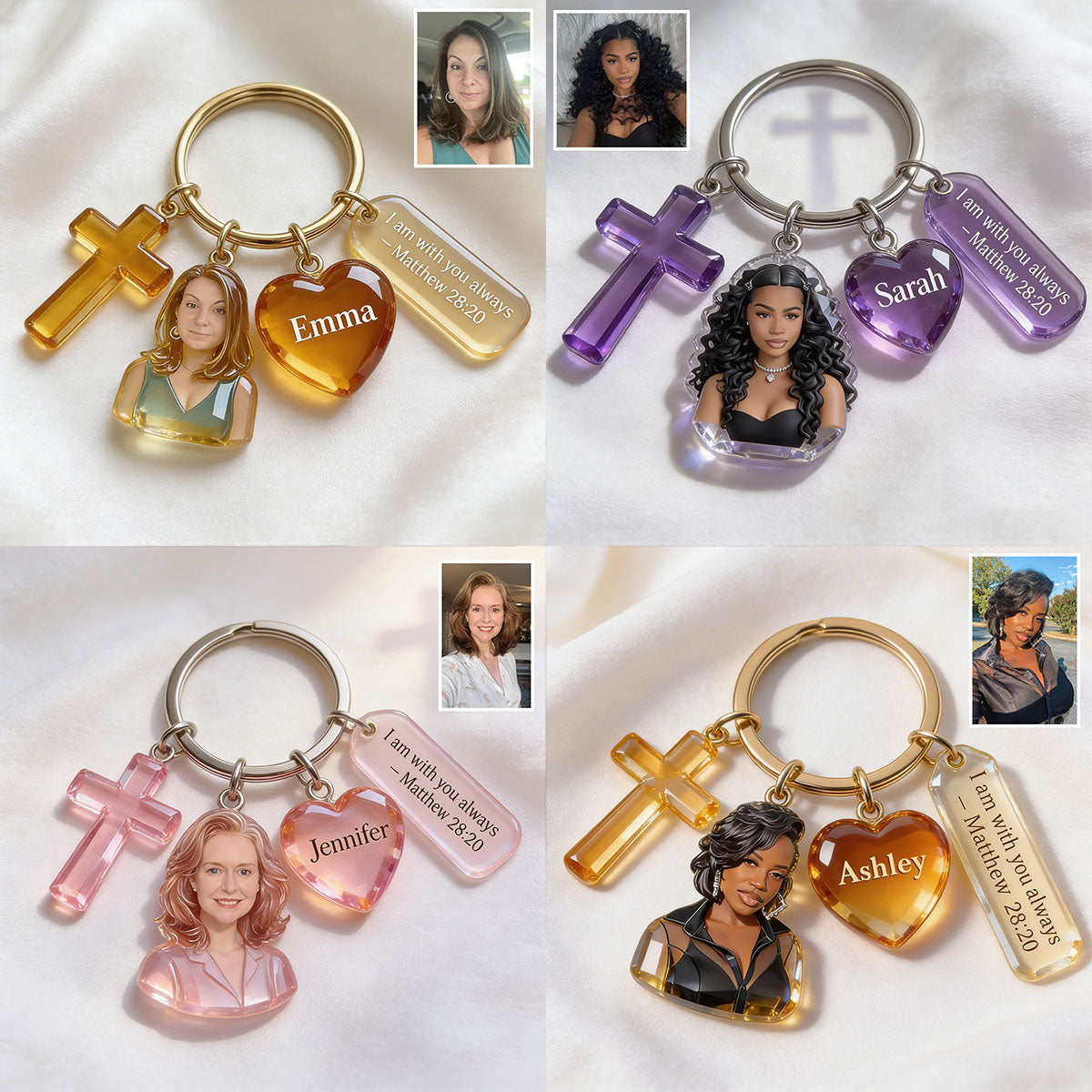 Custom Any Photo - Personalized Christian Keychain With Charms